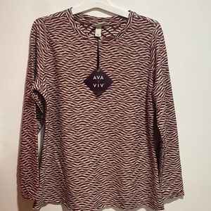 Ava & Viv Women's Plus Size Long Sleeve T-Shirt.       Burgundy and White  X/14W